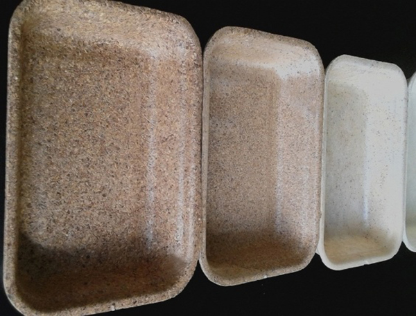 Bandejas comestíveis (foto), produzidas com fécula de mandioca pela OKA Bioembalagens; a empresa também faz copos, potes e outras peças comestíveis sob encomenda. (Foto: Divulgação)