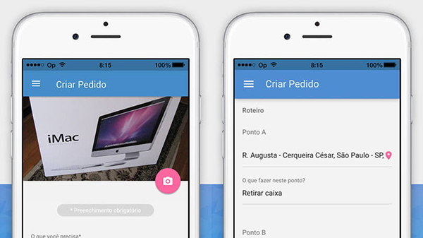 Telas do aplicativo Eu Entrego: já são 600 usuários dentro da plataforma, com 2 mil entregadores. (Foto: Divulgação/Eu Entrego)